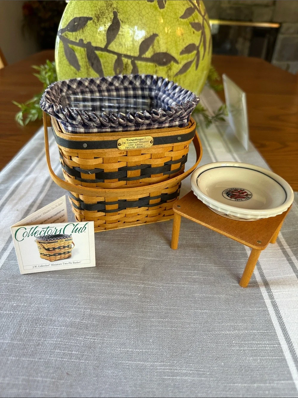 Longaberger Basket with Blue Plaid Liner 25th Anniversary Mini 2 Pie Basket